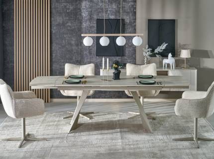 Masa extensibila ARMANI TRAVERTIN din otel sinterizat travertin, otel vopsit casmir 165-241x90xH77cm 