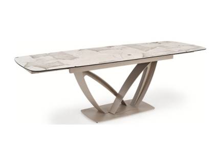 Masa extensibila BENJAMIN din sticla si ceramica bej, otel vopsit casmir 160-240x90xH77cm