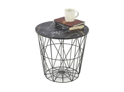 Masuta HARISSA B BLACK cu spatiu pentru depozitare vizibil, din MDF furniruit cu efect de marmura neagra, metal negru 42xH41cm