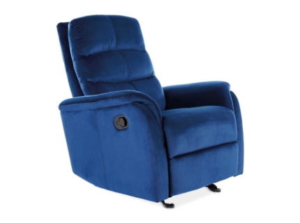 Fotoliu JOWISZ VELVET cu reclier manual, catifea albastra, spatar reglabil, confortabil 78x98-160xH102cm