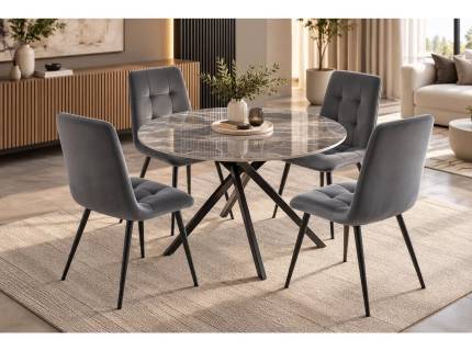SET masa rotunda COMO 120xH76 cm + 4 scaune LUCCA gri