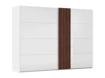 Dulap cu usi glisante TEGIO 301x223x69cm alb alpin/ sticla alba - Walnut 