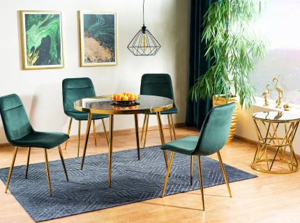 Set dining masa CALVIN 100xH75cm si 4 scaune EROS VELVET catifea verde