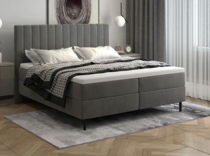 Pat tapitat cu saltea si spatiu pentru depozitare TANGO 140/ 160/ 180cm personalizabil, picioare negre