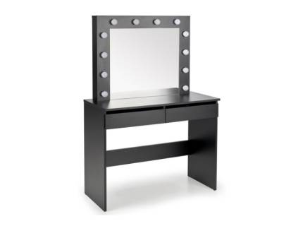 Masa de machiaj cu 2 sertare si oglinda cu led HOLLYWOOD BLACK 94x140x43cm negru