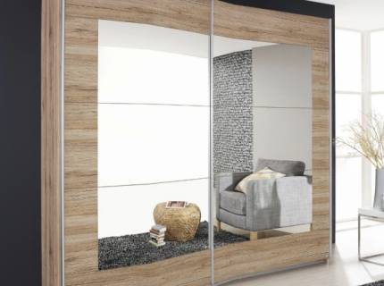  Dulap cu usi glisante ALEGRO 181x210x62cm stejar sanremo/ oglinda, maner aluminiu