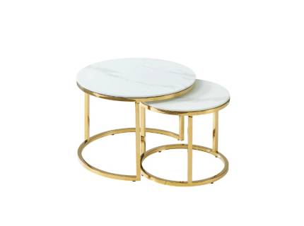 Set 2 masute MUSE II WHITE din sticla cu efect de marmura alba, metal auriu 45xH40cm / 60xH45cm