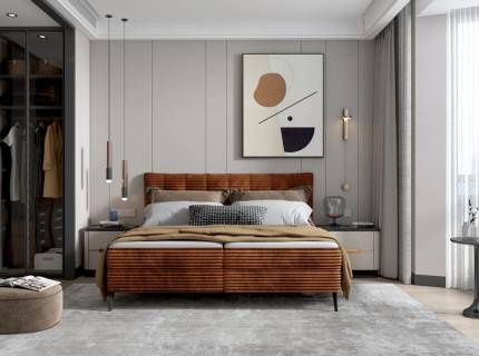 Pat tapitat cu spatiu pentru depozitare, saltea si topper incorporat MARTINA 140/ 160/ 180cm personalizabil, picioare negre