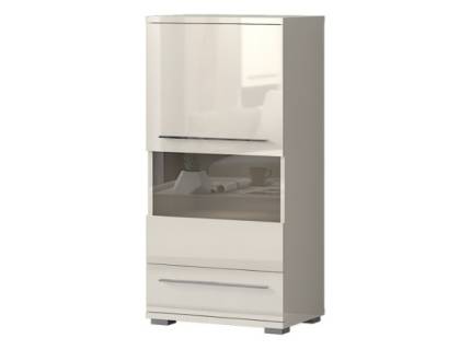 Vitrina medie cu sticla si 1 sertar PIANO BEIGE 60x123x40cm bej lucios - sticla, manere si picioare crom