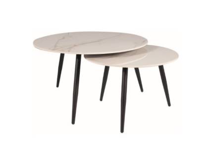 Set 2 masute KORA D din ceramica cu efect de marmura alba, metal negru 60xH40cm / 80xH45cm