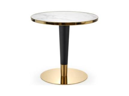 Masa MORATA din MDF furniruit u efect de marmura alba, otel inoxidabil auriu/ negru 79xH79cm