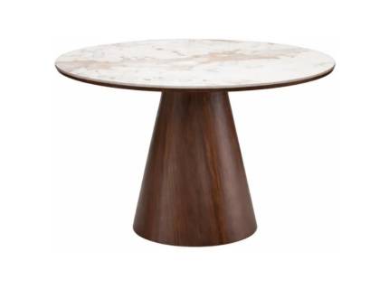 Masa ARANI din Marmura sinterizata bej, MDF + furnir natural nuc 120xH76cm