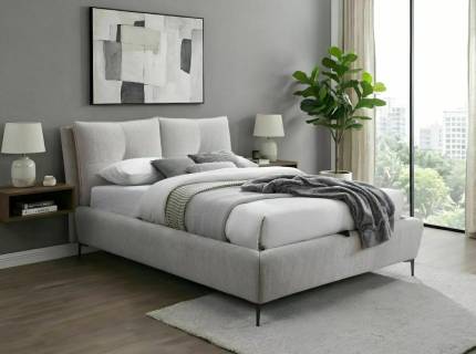 Pat tapitat cu somiera si spatiu pentru depozitare PASADENA RAVEN 160x200cm material textil beige 