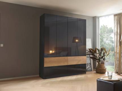 Dulap cu 4 usi cu balamale si 4 sertare WINNIPEG 181x210x56cm gri metalic/ gri lucios - halifax