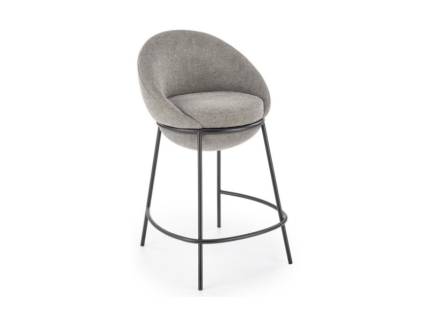 Scaun tapitat pentru bar H118 design rotunjit, material textil grey 53x57xH90cm, picioare negre