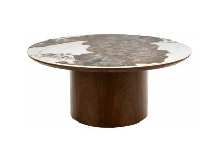 Masuta RONDO NUT din MDF + ceramica Pandoro alb lucios 80xH35cm