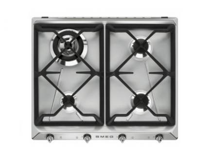 Plita incorporabila pe gaz Smeg Victoria SR964XGH, inox, 60 cm, Wok, fonta