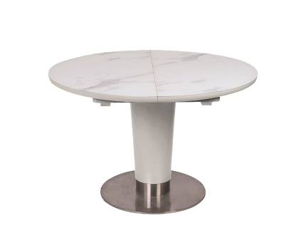 Masa extensibila HELIOS din MDF si sticla cu efect de marmura alba, metal crom 120-160xH76cm