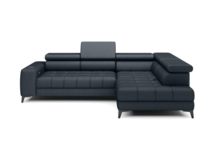 Coltar cu reglaj electric BAGGIO cu lada pentru depozitare, tetiere reglabile, incarcator wireless pentru telefon, personalizabil 280x196cm