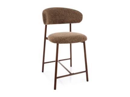 Scaun tapitat pentru bar ELTON H-2 NOELLE material textil cappuccino 53x52xH91cm, picioare nuc