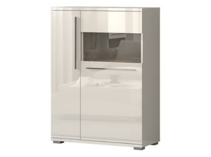 Vitrina lata cu 2 usi cu sticla PIANO BEIGE 90x123x40cm bej lucios - sticla, manere si picioare crom