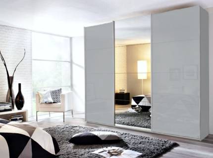 Dulap cu usi glisante KULMBACH 203x210x62cm silk grey/ sticla silk grey - oglinda configurabil