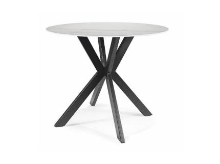 Masa TALIA WHITE 90 din ceramica cu efect de marmura alba, metal negru 90xH76cm