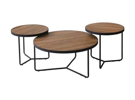 Set 3 masute DEMETER II din MDF si furnir nuc, metal negru 80xH40cm / 50xH50cm / 50xH45cm