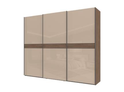 Dulap cu usi glisante LEFT 272x224x61cm Mokka HG lucios + Linkoln Walnut, manere antracit 