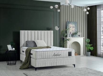 Pat tapitat cu saltea si spatiu pentru depozitare AMBER (140x200cm) cream 