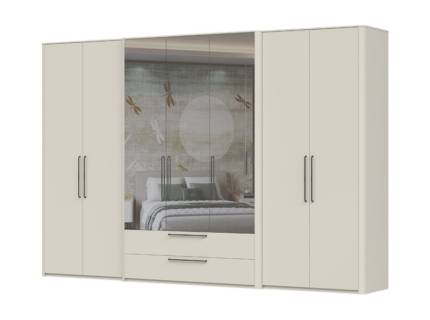 Dulap cu 7 usi cu balamale si 2 sertare AIR 335x225x56cm Pepper White/ oglinda, manere antracit 