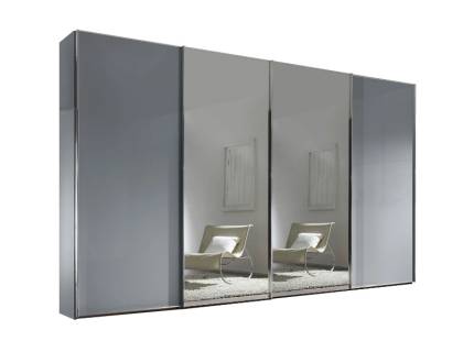 Dulap cu 4 usi glisante 400x240x68cm gri mat/ sticla gri - oglinda, maner crom model 23 SINFONIE PLUS 