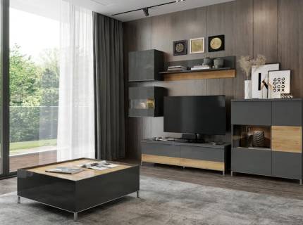 Set living complet ONYX (comoda tv + corpuri suspendate + vitrina + masuta + raft suspendat)