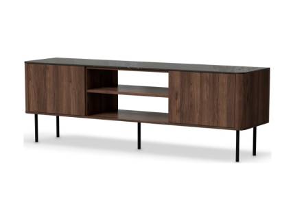 Comoda TV SOLANO 150x55x40cm nuc Warmia/ marmura neagra, picioare negre