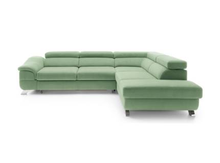 Coltar extensibil LAGOS X cu lada pentru depozitare, tetiere reglabile, personalizabil 272x219cm