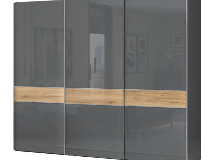 Dulap cu usi glisante ONYX 272x224x61cm antracit lucios/ nuc Pacific, maner crom