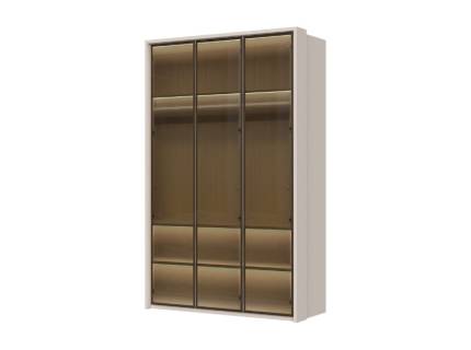 Dulap cu 3 usi cu balamale OPERA 142x226x60cm casmir/ sticla Parsol, maner maro 