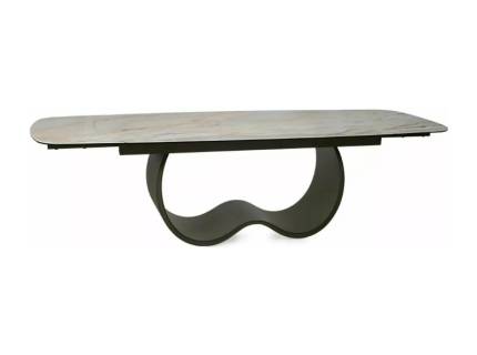 Masa extensibila CASABLANCA CERAMIC din ceramica Mont Blanc + sticla securizata bej lucios, metal cupru 200-276x84xH76cm