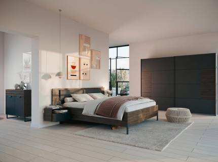 Dormitor Mini BAREA gri metalic/ stejar