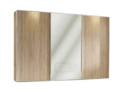 Dulap cu 3 usi glisante 336x222x68cm stejar Sonoma/ stejar Sonoma - oglinda, maner crom model 2 SINFONIE PLUS  