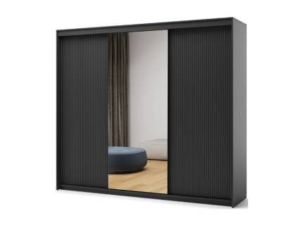 Dulap cu usi glisante TREND 250x222x63cm negru - oglinda, cu led  