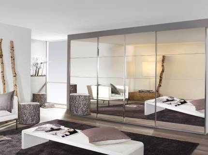 Dulap cu usi glisante SYNCRONO 316x211x62cm alb alpin/ 4 usi oglinda configurabil