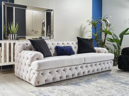 Canapea 3 locuri-fixa DIAMOND catifea gri 238x94cm