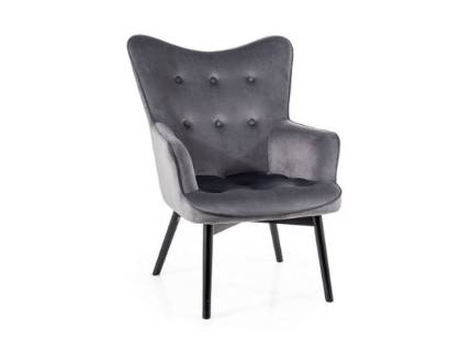 Fotoliu CARMEN grey catifea gri,  picioare negre 72x52xH99cm