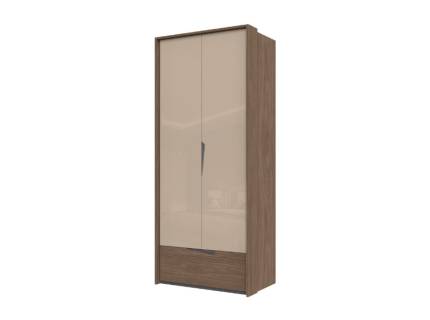 Dulap cu 2 usi cu balamale si 1 sertar LEFT 97x226x60cm Mokka HG lucios + Linkoln Walnut, manere incorporate antracit, cu rama passepartout