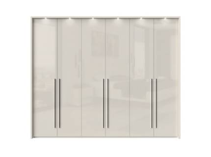 Dulap cu 6 usi cu balamale PIANO BEIGE 272x224x56cm bej lucios, manere crom