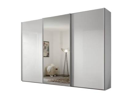 Dulap cu 3 usi glisante 280x222x68cm alb/ sticla alba - oglinda, maner aluminiu model 44 SINFONIE PLUS  