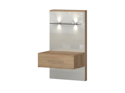 Noptiera stanga cu 1 sertar cu led GALA 56x100x47cm bej lucios/ nuc Pacific 