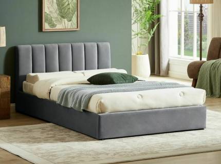 Pat tapitat cu somiera si spatiu pentru depozitare MONTREAL VELVET (120x200cm) catifea grey