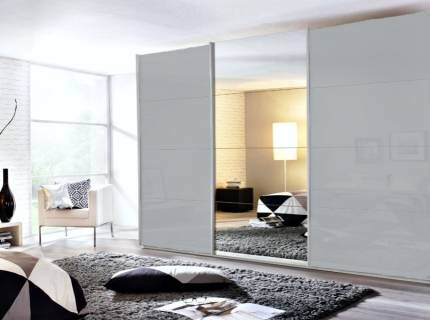 Dulap cu usi glisante KULMBACH 271x210x62cm silk grey/ sticla silk grey - oglinda configurabil